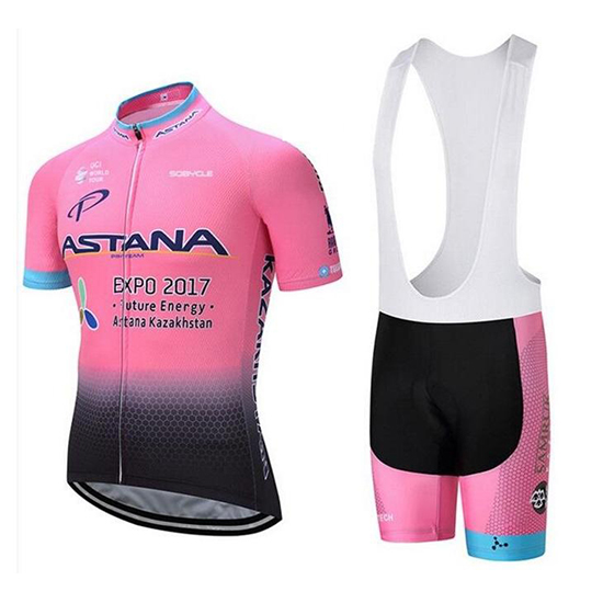 2018 Maillot Astana Tirantes Mangas Cortas Claro Rosa